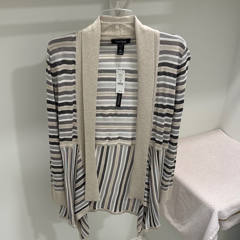 Long Sleeve Striped Coverup | Size XS | Color Natural with Light Tan | WHBM